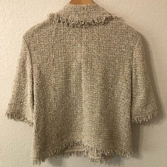 St. John Tweed Knit Shimmer Blazer Jacket Tassel Trim in Beige - Size 12 - Picture 6 of 8
